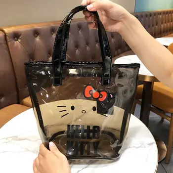 Sanrio Kawaii Pisica Kitty Desene animate Noi Transparent rezistent la apa de Spălare de Mână Sac Sac Sac de transport pentru Munca Casual Cadou