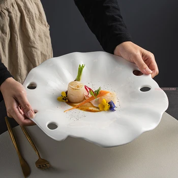 Ceramica Frunze de Lotus Placa Creative Restaurantul fel de Mâncare Rece Placa de Concepție Artistică fel de Mancare Tacamuri Placa High-end Neregulate Placa