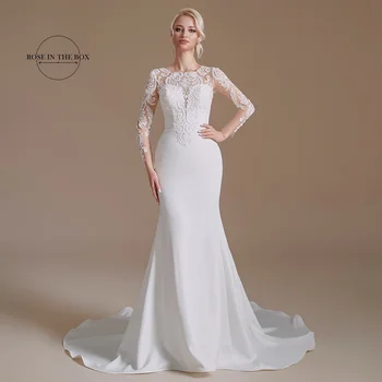 Vestido Noiva Eleganta din Dantela de Mireasa Sirena, Rochii 2023 Mâneci Lungi Aplicatii de Satin Curtea Tren Boho Rochii de Mireasa CPS1995