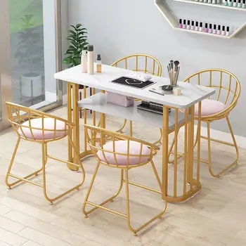 Nordic imitație de marmură, lemn model celebritate unghii set masa din fier forjat manichiura masă маникюрный стол mesas de manicura