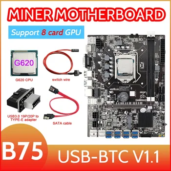 B75 Card de 8 BTC Mining Placa de baza+CPU G620+USB3.0 Adaptor+Cablu SATA+Cablu de Switch 8XUSB3.0 Slot LGA1155 memorie RAM DDR3 MSATA