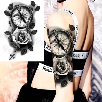 Black Dahlia Tatuaje Temporare Pentru Femei Fete Realist Șarpe Busola Fals Pandantiv Autocolant Tatuaj Picioare Sexy Corp Tatuaje 3D