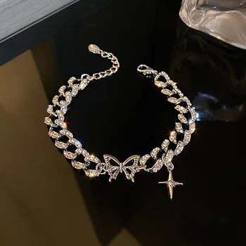 Exagerat De Personalitate De Moda Diamant Încrustat Fluture Pandantiv In Forma De Cruce Temperament Design Brățară