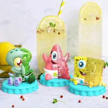 Kawaii Spongebobs de Desene animate Drăguț Bomboane Sifon Versiune a Seriei de Artizanat, Ornamente Figura Anime Model Jucării Cadou de Ziua de nastere