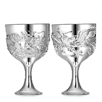 Argint Pur Paharul De Vin 999 Silver Dragon Phoenix Cupa De Argint Decorare Cadou De Nunta Personalizate Cadou Creativ