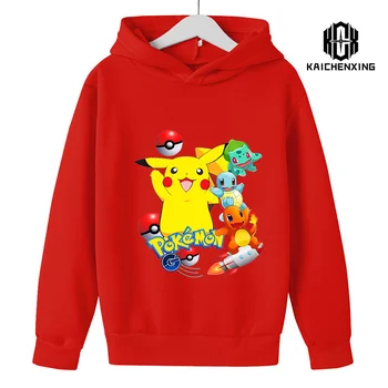 4-14 Ani Copii Bumbac Hoodies Pikachu Pokemon Tricou Copii cu Maneca Lunga, Haine Baieti/Fata Cool Topuri Drăguț Copii Marimea 4-14T