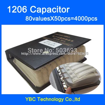 Transport gratuit 1206 SMD Condensator Eșantion de Carte 80valuesX50pcs=4000pcs 0.5 PF~Condensator 1UF Sortiment Kit Pack
