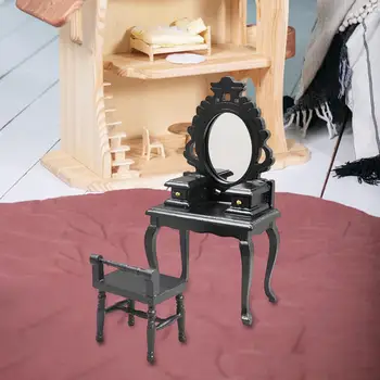 Simulare Mini Vanity Set cu Sertar din Lemn Pretinde Joc Jucărie 1/12 Scară pentru Păpuși Accesorii de Decorațiuni interioare Ornamente