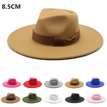 Bărbați Femei Centura de Lână Simțit Jazz Pălării Fedora 9.5 CM Lățime Refuz Elegant Bărbați Femei Panama Trilby Capac en-gros