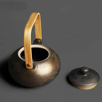 Japoneze Cuptor Aurul Negru Mâner Din Lemn Mâner De Ceramică Fascicul Ceainic Manual Retro Zen Ceainic Ceai Kung Fu Set Accesorii