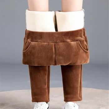 Pantaloni cald Pantaloni de Catifea de Talie Mare Picior Drept Pantaloni pentru Uzura de Iarnă